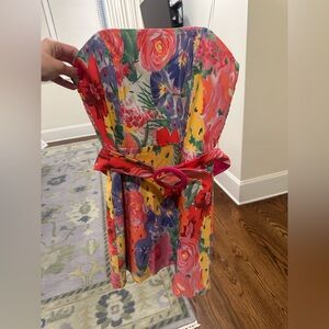 Floral Strapless Dress with Belt